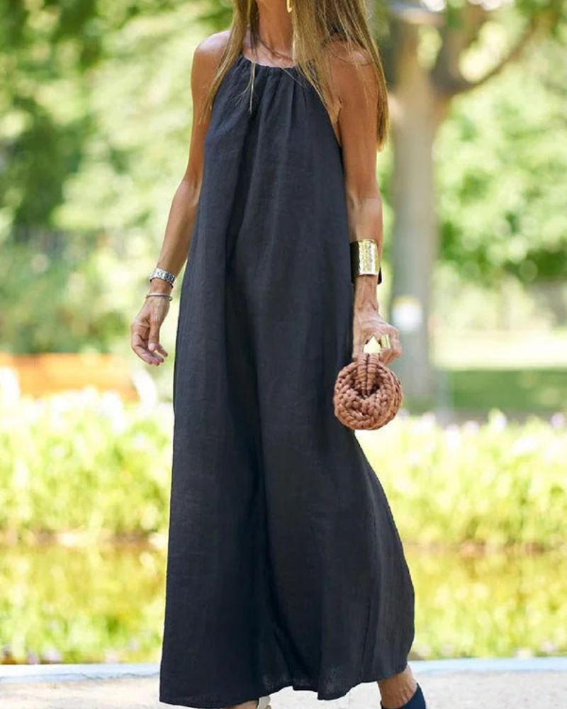 Viela Robe Longue Femme – Dos Nu Élégant en Lin Coton pour un Look Chic & Aéré