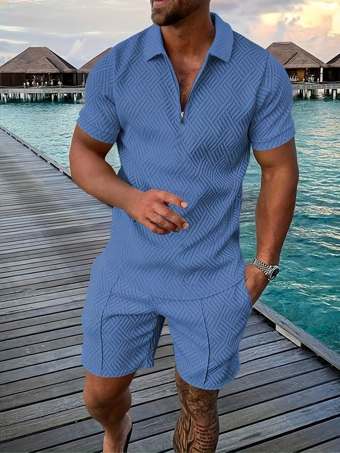 Lucas Ensemble Men Summer - geometrico corto set con tessuto alto e traspirante
