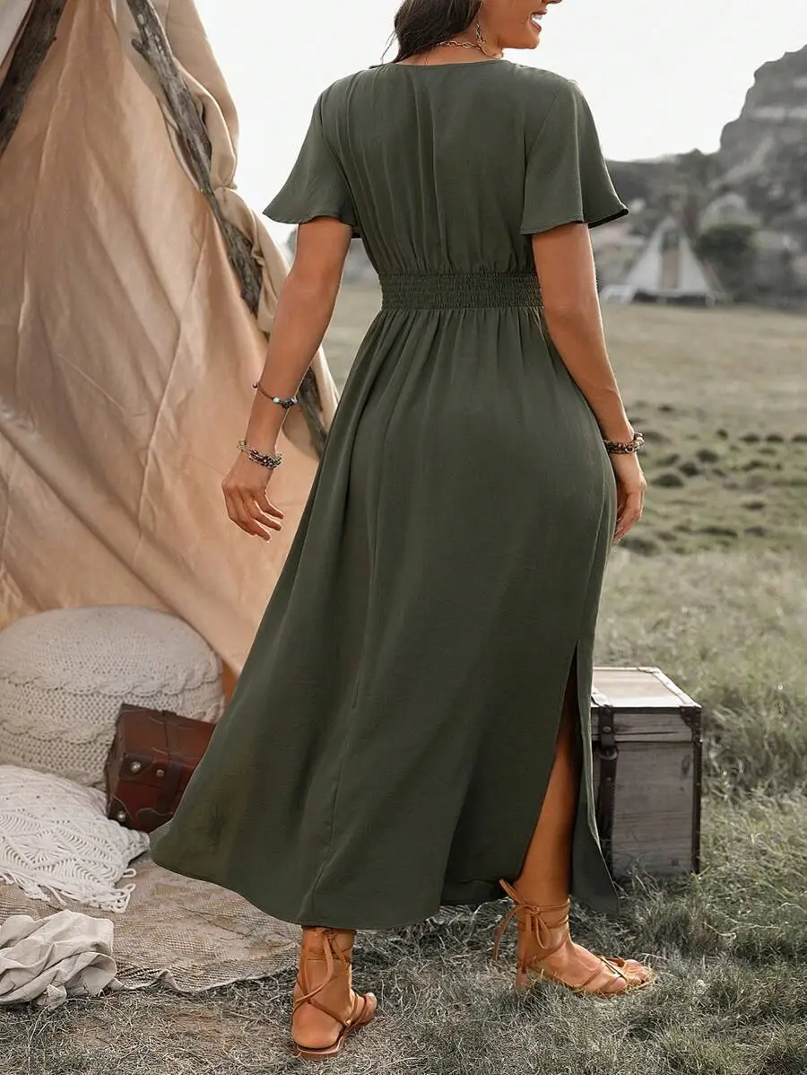 Vanessa Robe Maxi Femme – Longue Robe Noire avec Taille Smockée & Coupe Élégante et Fluide