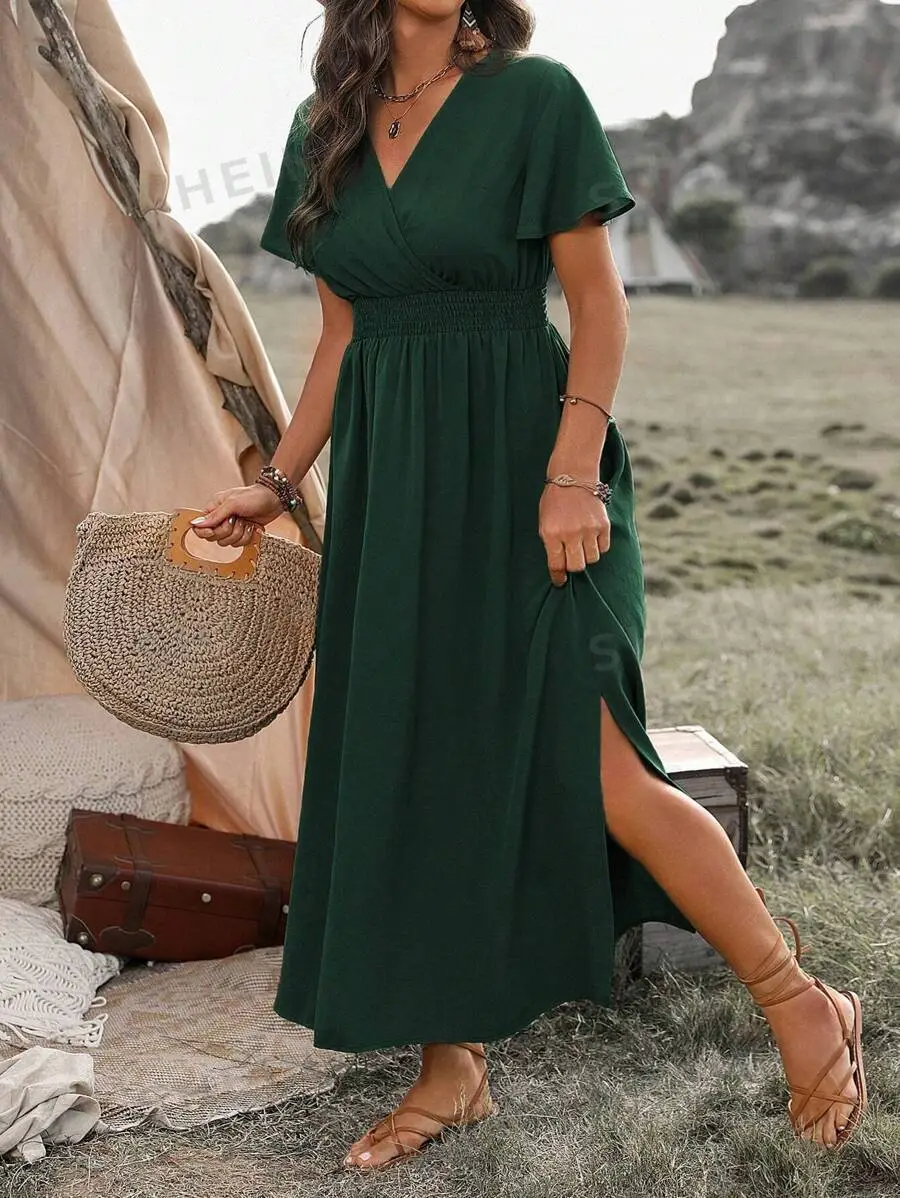 Vanessa Robe Maxi Femme – Longue Robe Noire avec Taille Smockée & Coupe Élégante et Fluide