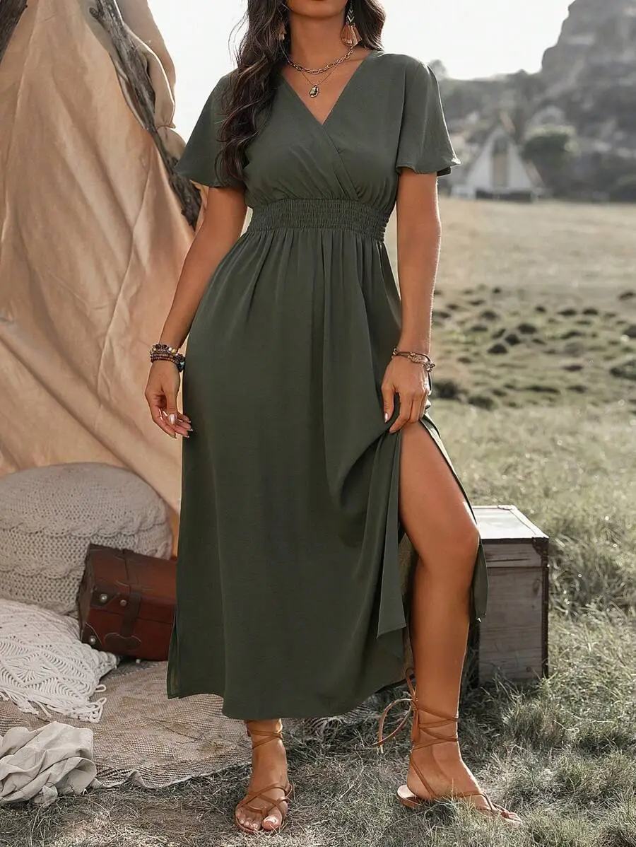 Vanessa Robe Maxi Femme – Longue Robe Noire avec Taille Smockée & Coupe Élégante et Fluide