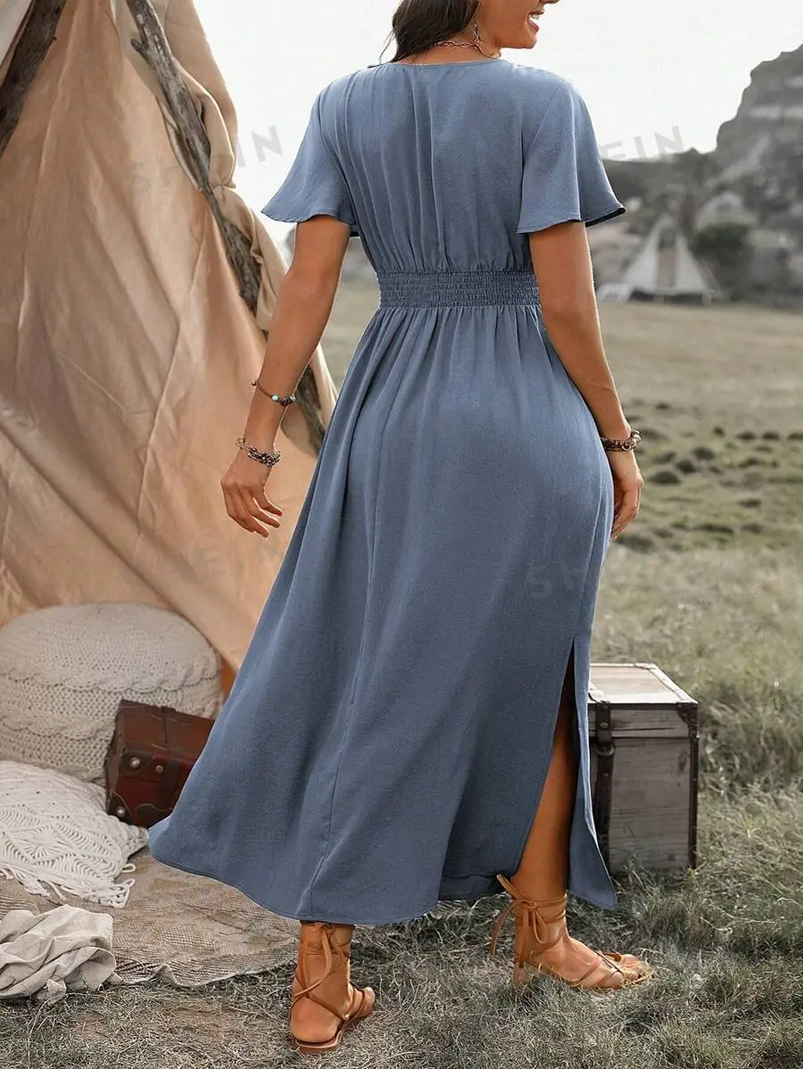 Vanessa Robe Maxi Femme – Longue Robe Noire avec Taille Smockée & Coupe Élégante et Fluide