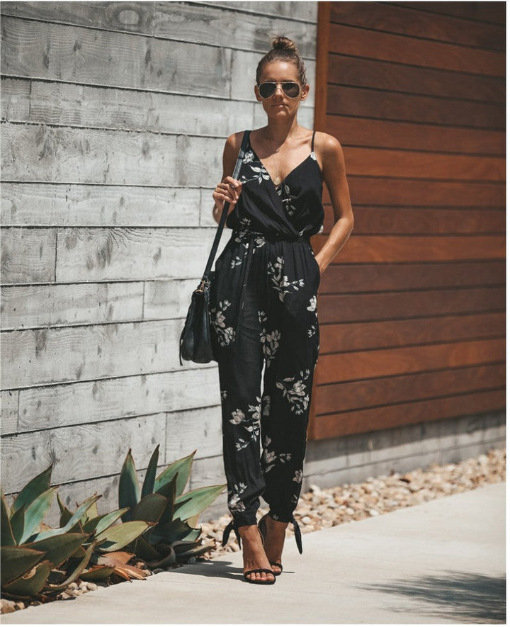 Combishort Femme Fleur – Tenue d’Été en Coton avec Imprimé Fleuri, Bretelles Réglables & Coupe Confort