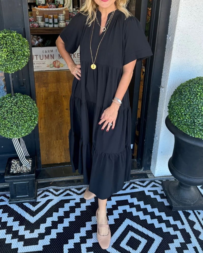 Vestido de Magnolia Long Woman - Historias de vestidos de verano con en v -cuello, bolsillos laterales y corte de comodidad