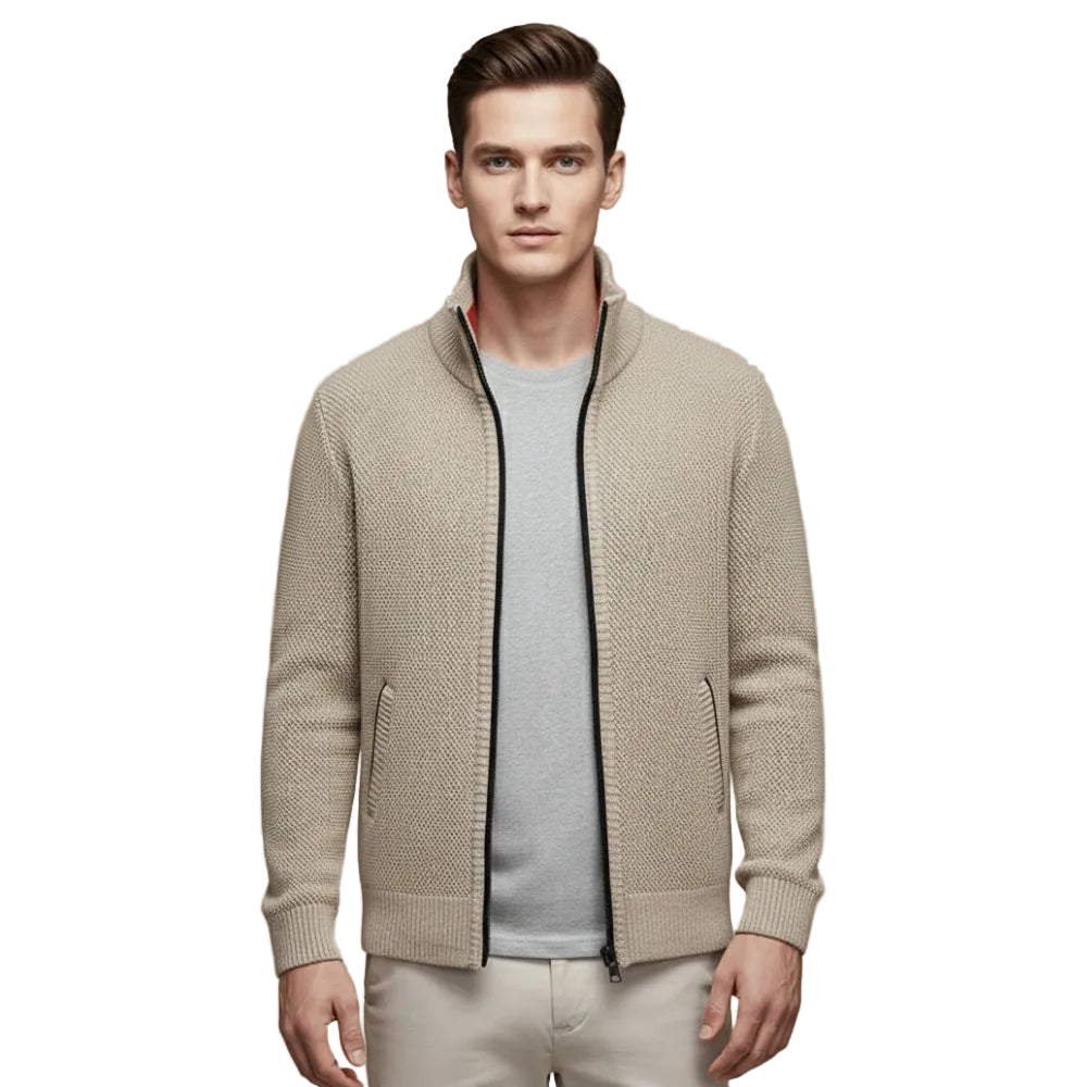 Jeffrey Men's Zip-Up Vest – Thick Knit Sweater with High Collar & Warm Lining