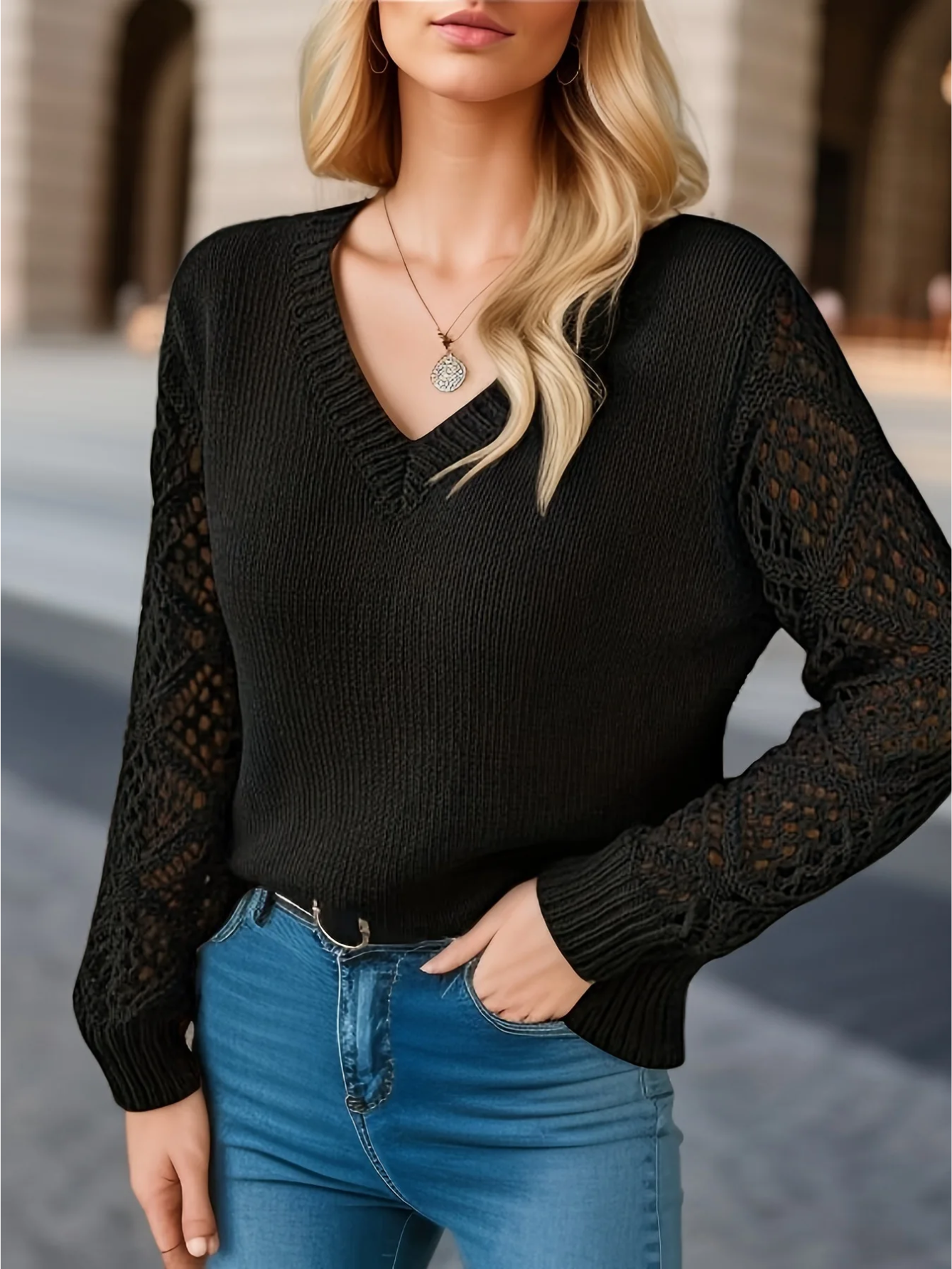 Signi da donna Danny - maniche leggere, all'uncinetto e V -Collar per un look elegante