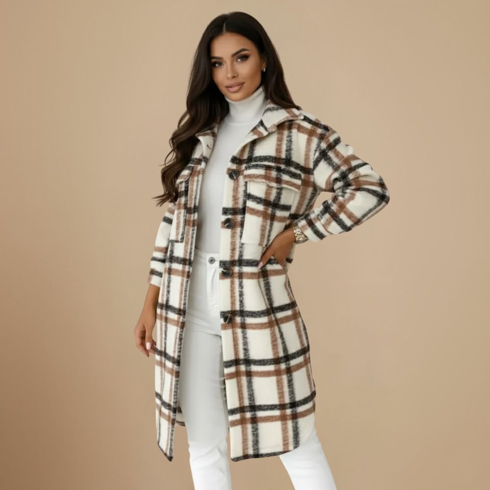 Jody Women's Plaid Coat – Long Oversized Jacket in Mixed Wool Shacket Style