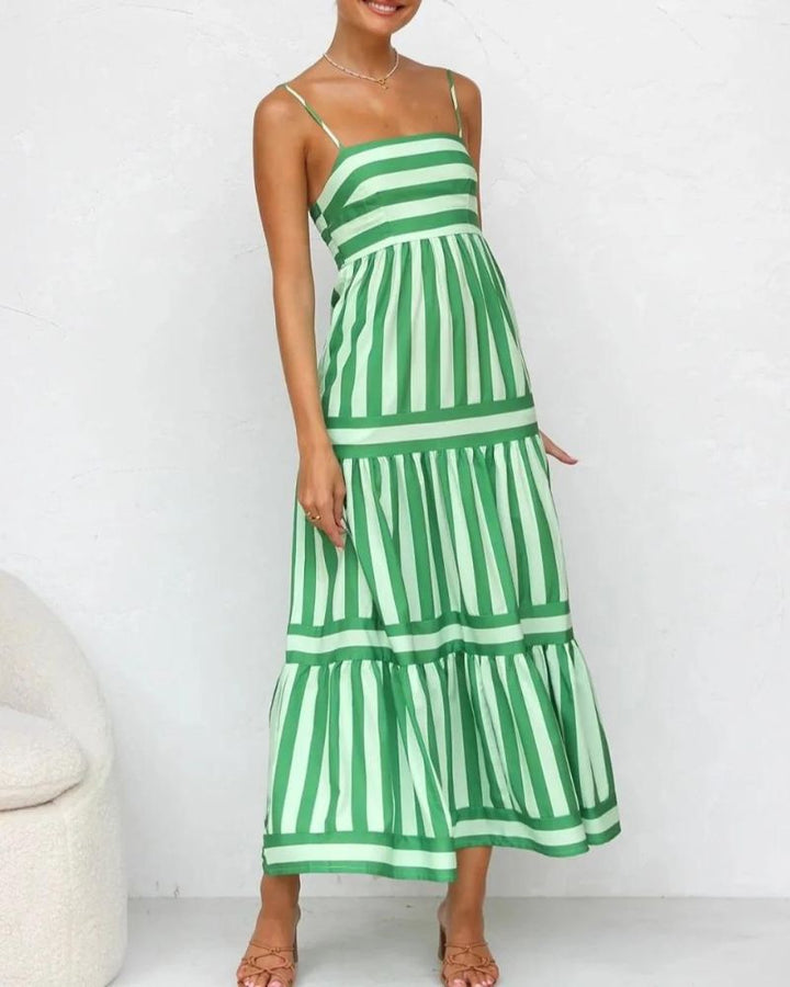 Robe d’Été Femme Viera – Robe Rayée avec Bretelles Réglables, Poches & Jupe à Étages