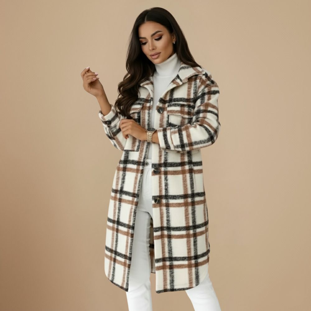 Jody Women's Plaid Coat – Long Oversized Jacket in Mixed Wool Shacket Style