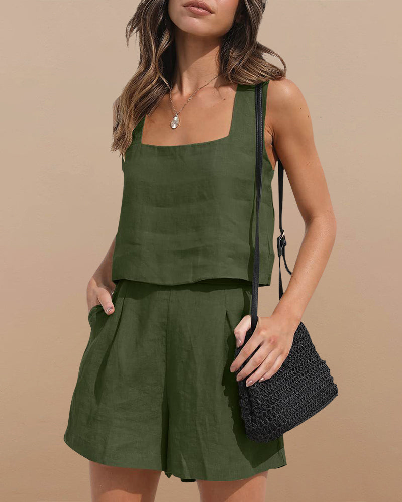 Eliza Ensemble d’Été Femme – Ensemble Minimaliste avec Top Sans Manches & Short Confortable
