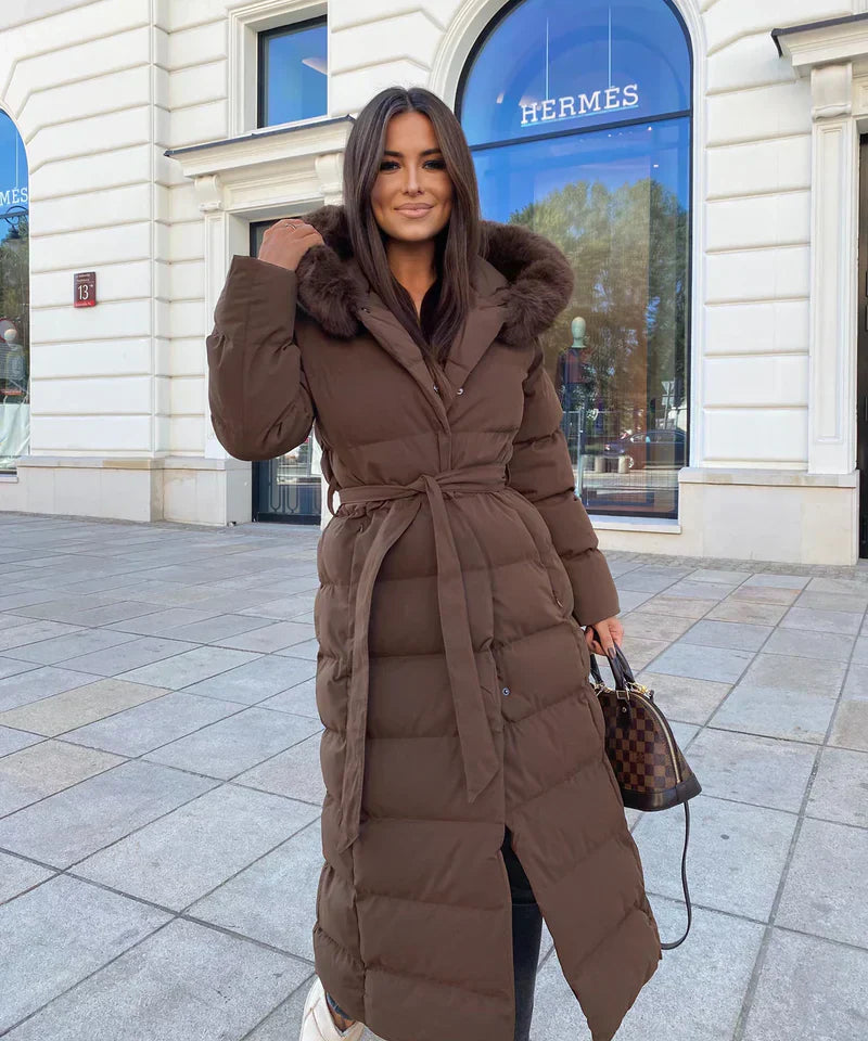 Eleva Damen langer Mantel – warme, wasserabweisende Winterjacke mit Kapuze & elegantem Schnitt