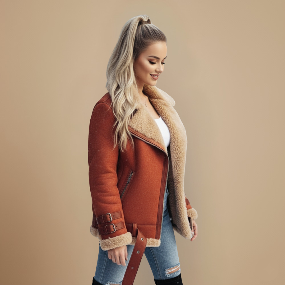 Jolai Veste Femme Style Biker – Manteau Chaud en Laine Mélangée à Coupe Confortable