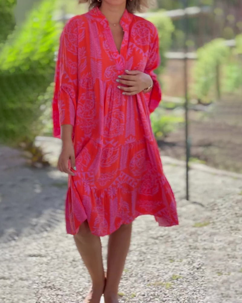Vestido de la tienda de mujeres Woman - Mangas 3/4, estampado geométrico y corte cómodo