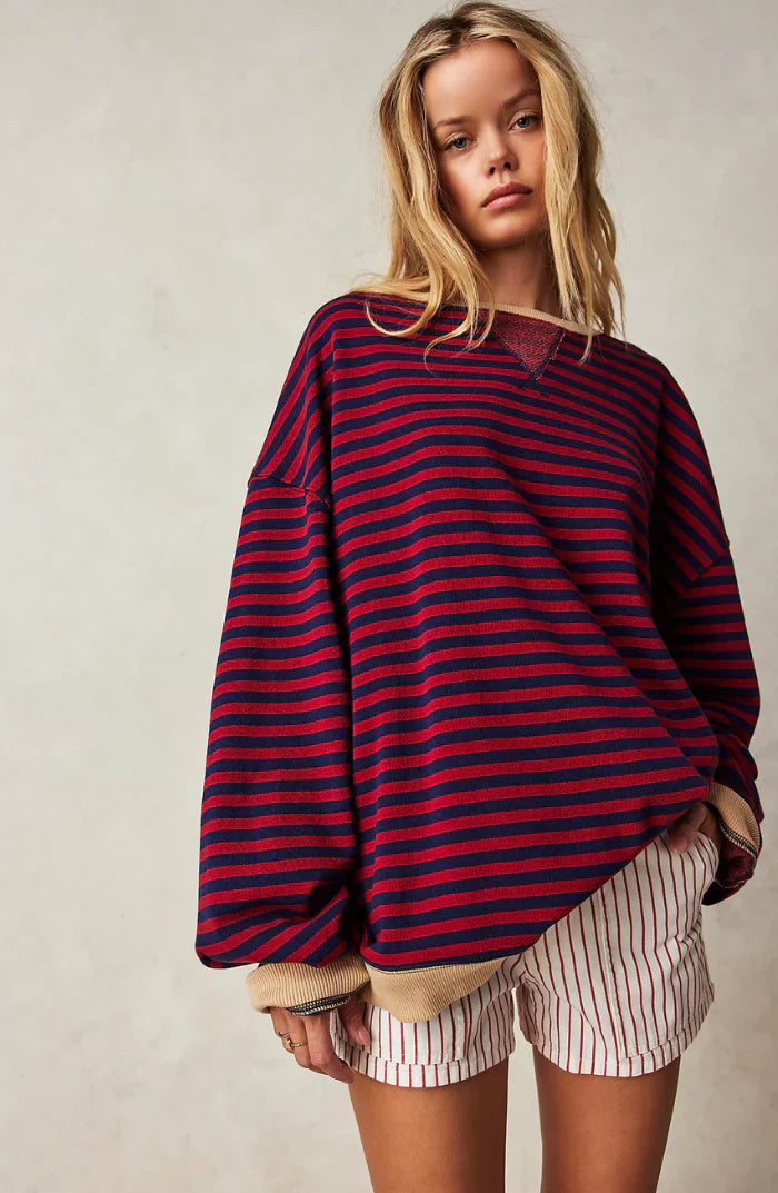 Mila Sweat Oversize – Sweat Confortable avec Rayures Classiques et Détails Contrastés