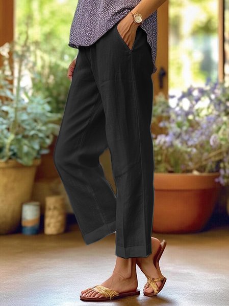 Lotte Pantalon Femme en Lin – Coupe Ample Aérée avec Design Uni & Confort Estival