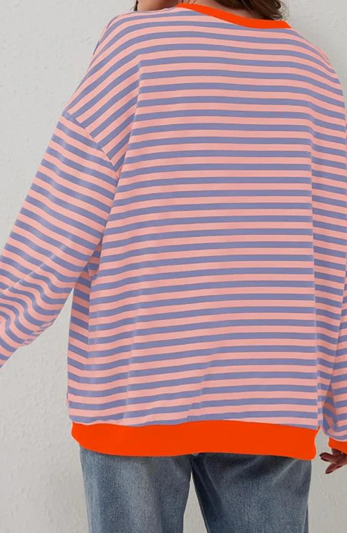Mila Sweat Oversize – Sweat Confortable avec Rayures Classiques et Détails Contrastés