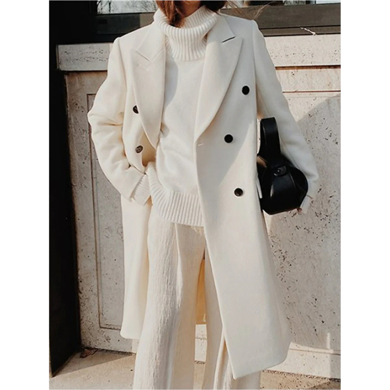 Elma Women's Long Wool Coat with Belt – Elegant, Warm & Timeless