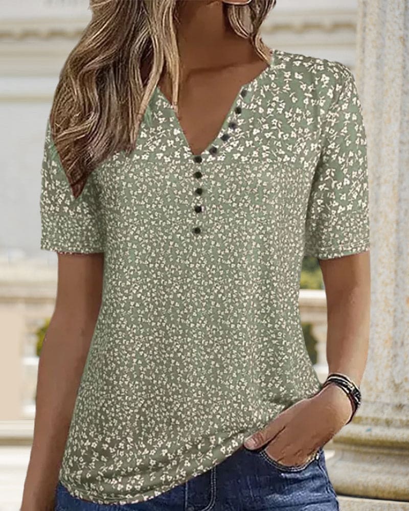 Top d’Été Femme Naomi – T-Shirt à Imprimé Fleuri avec Manches Courtes & Coupe Stretch Confortable