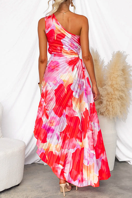 Ximena Robe Asymétrique Femme – Robe d'Été Plissée avec Imprimé Fleuri & Couleurs Joyeuses
