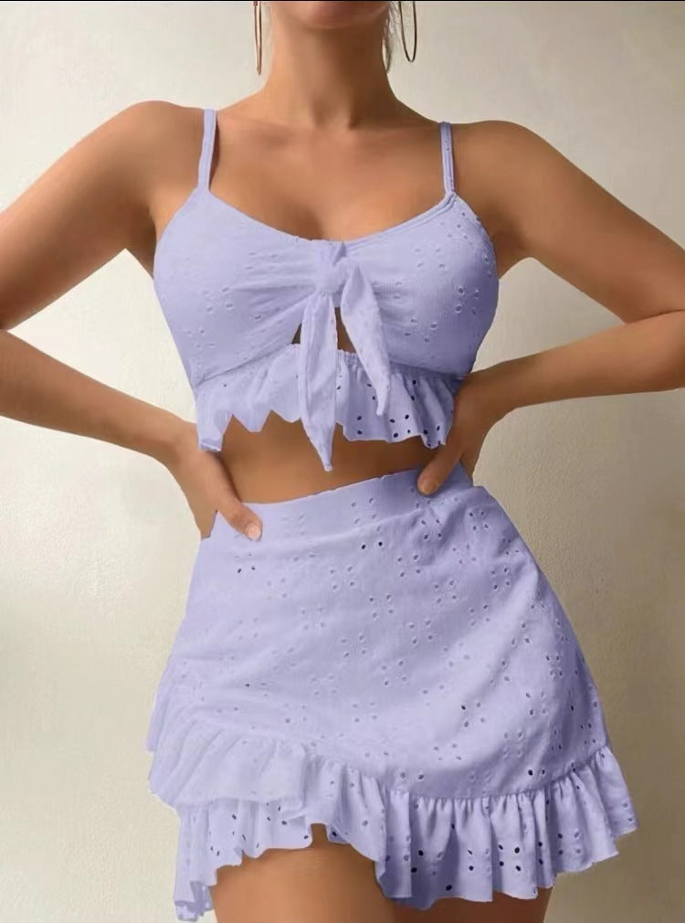 Serena Ensemble de Bain 3 Pièces Femme – Bikini Tendance avec Volants, Jupe & Haut Assorti