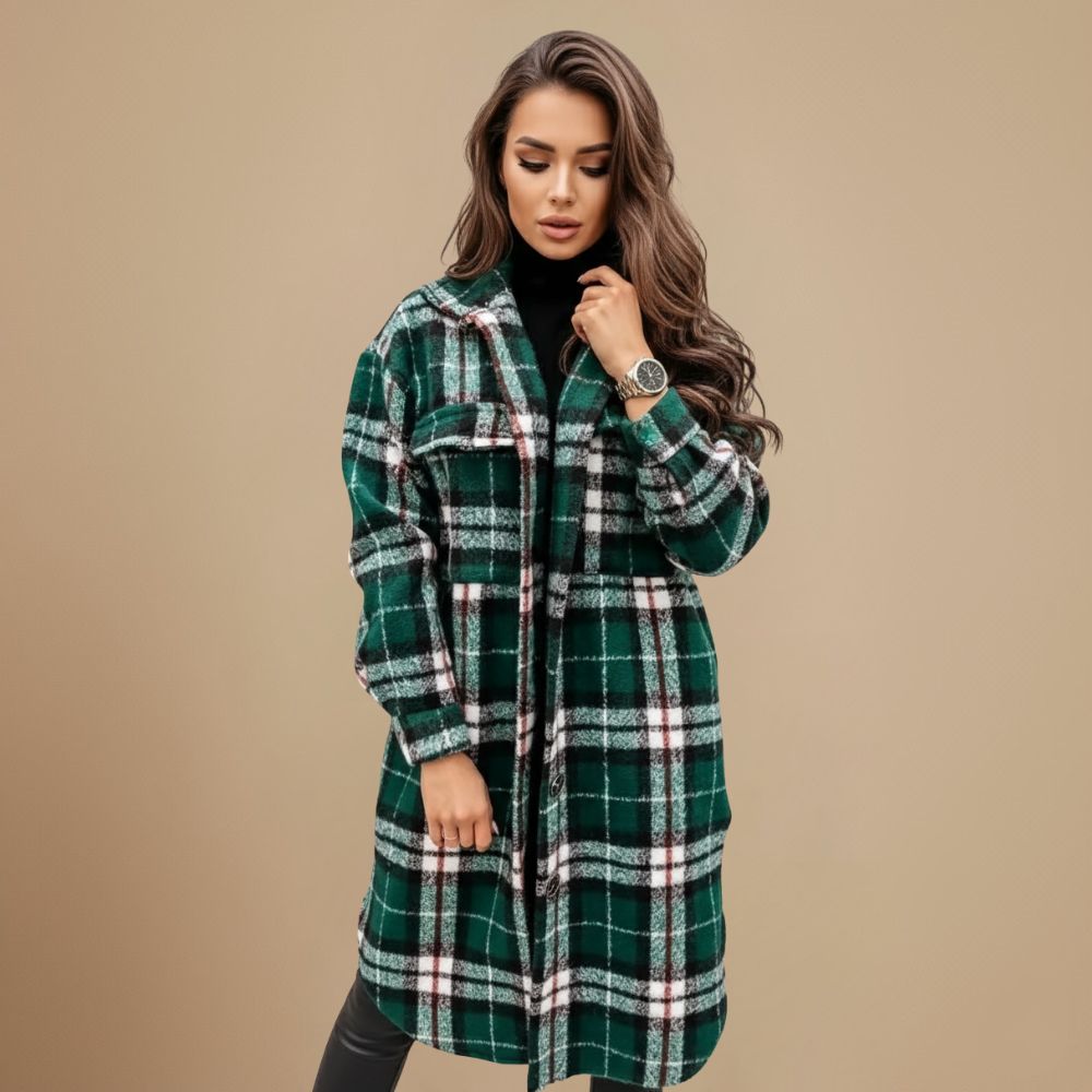 Jody Women's Plaid Coat – Long Oversized Jacket in Mixed Wool Shacket Style