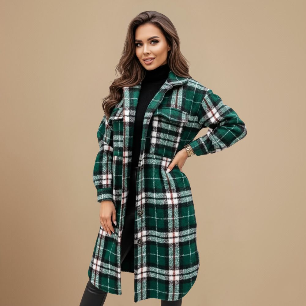 Jody Women's Plaid Coat – Long Oversized Jacket in Mixed Wool Shacket Style