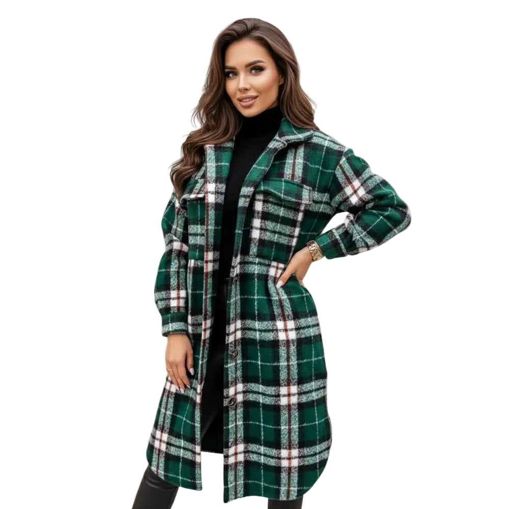 Jody Women's Plaid Coat – Long Oversized Jacket in Mixed Wool Shacket Style