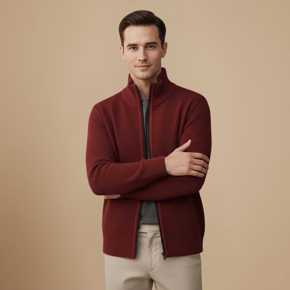 Jeffrey Men's Zip-Up Vest – Thick Knit Sweater with High Collar & Warm Lining