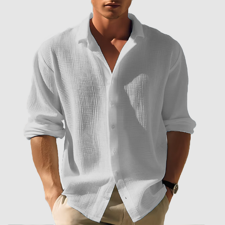 Camisa de verano para hombres de Daniel - Camisa de lino a rayas azules con mezcla de algodón y corte