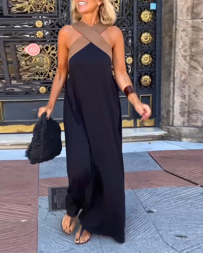 Sienna Robe Longue Femme – Élégante Robe d’Été à Bretelles Croisées & Coupe Décontractée
