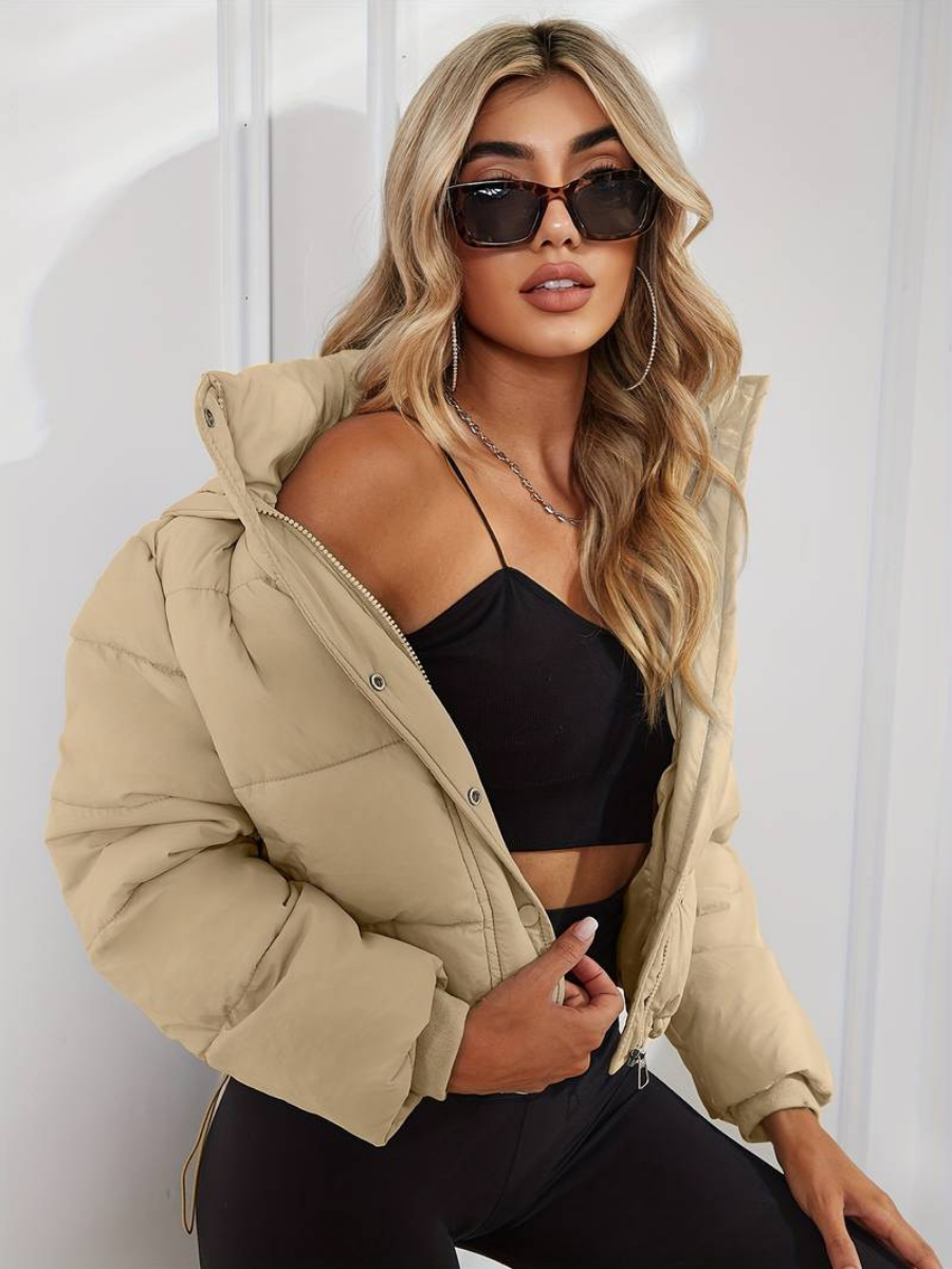 Amara Women's Pleated Slim-Fit Jacket – Elegant Mid-Length Jacket with Stretch & Long Sleeves