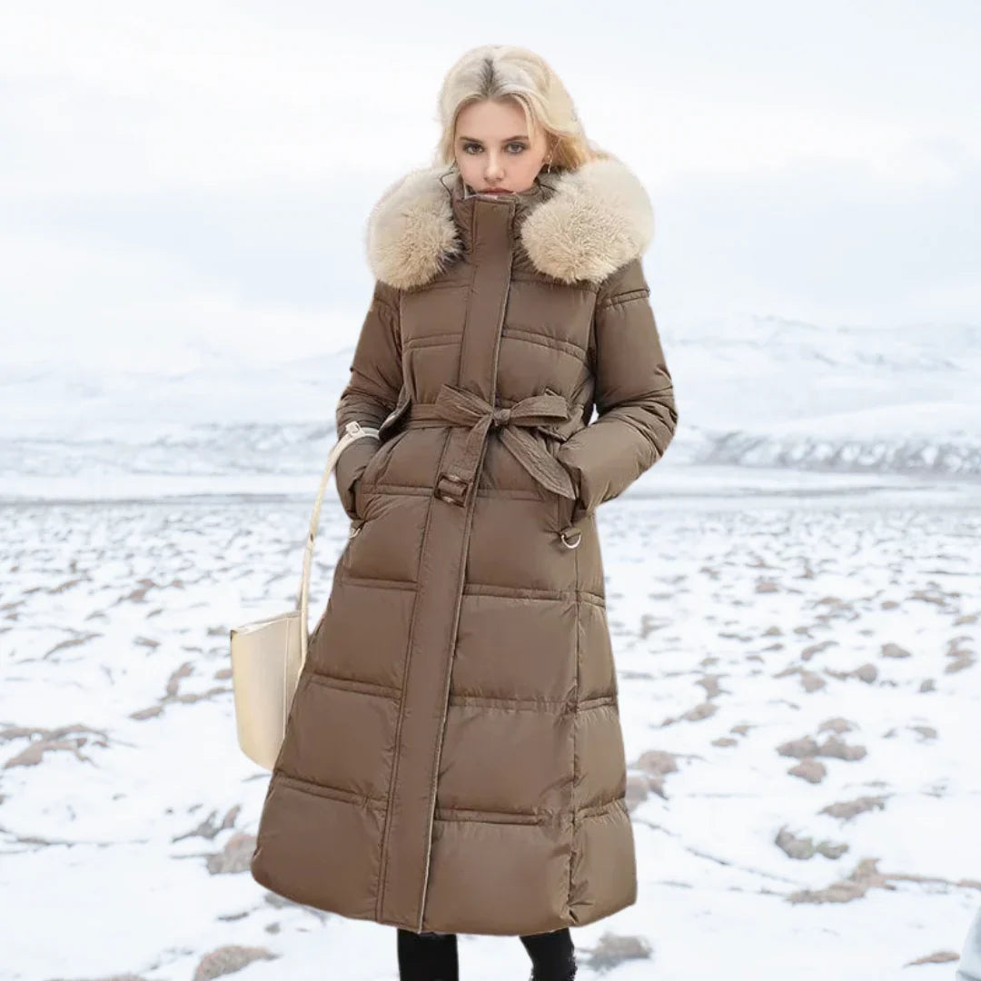 Amey Damen-Wintermantel mit Pelzkragen – Tailliert, Warm & Elegant