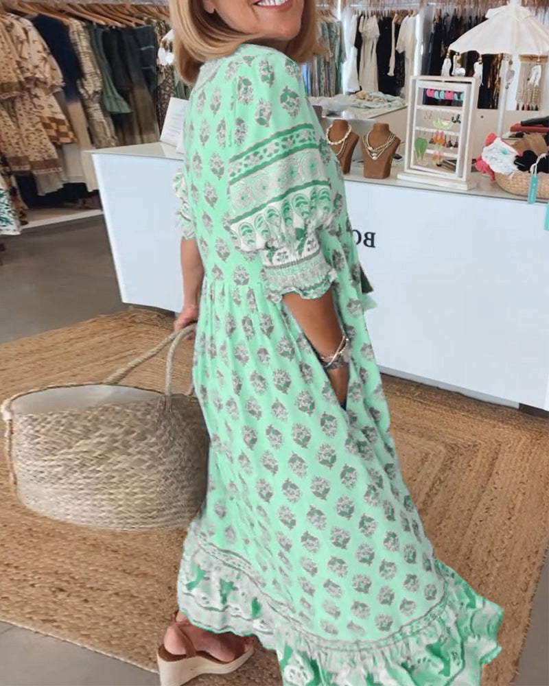 Robe Femme Tallulah – Robe Imprimée à Col en V avec Manches Mi-Longues & Coupe Confortable