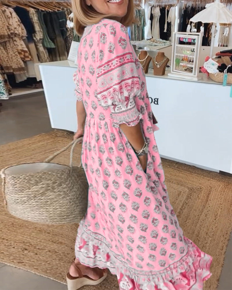 Robe Femme Tallulah – Robe Imprimée à Col en V avec Manches Mi-Longues & Coupe Confortable