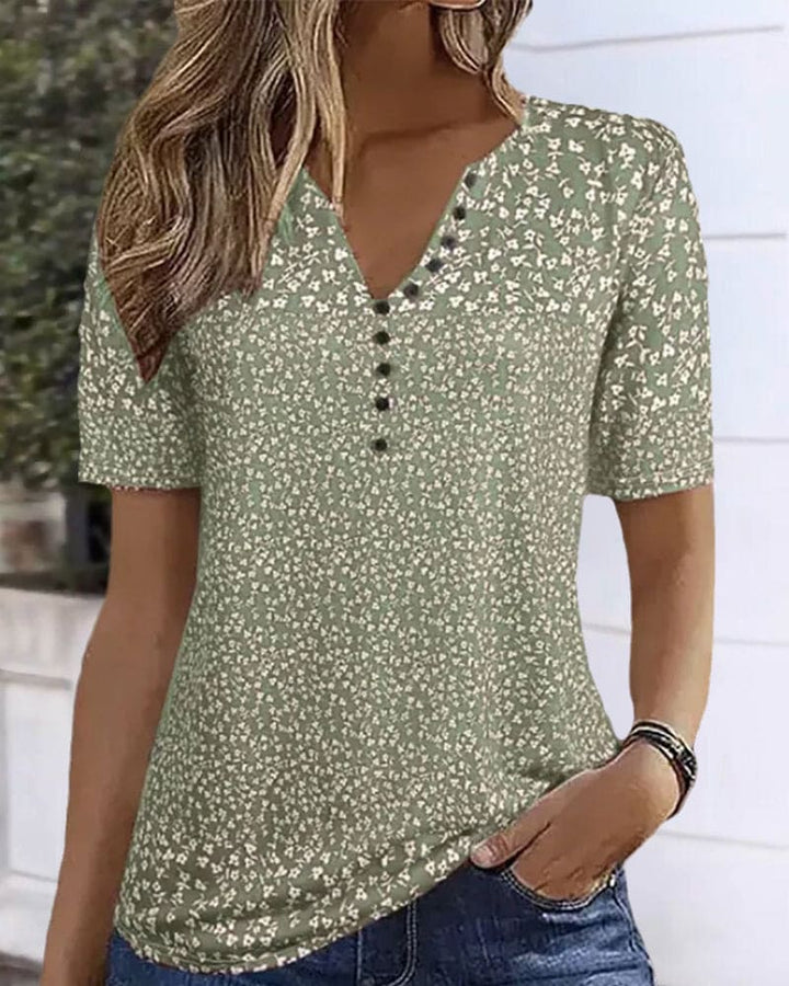 Top d’Été Femme Naomi – T-Shirt à Imprimé Fleuri avec Manches Courtes & Coupe Stretch Confortable