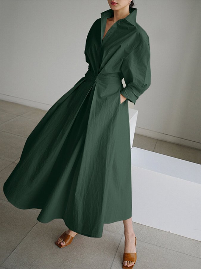 Lucie Robe Midi Femme – Coupe flatteuse avec boutons et design léger & intemporel