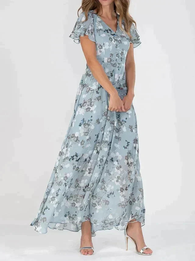 Irene Robe Maxi Femme – Col V Flatteur, Imprimé Floral Léger & Coupe Confortable