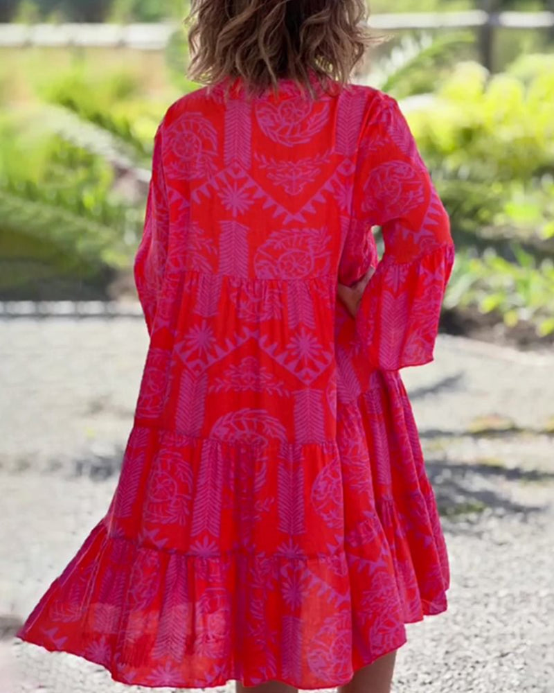 Vestido de la tienda de mujeres Woman - Mangas 3/4, estampado geométrico y corte cómodo