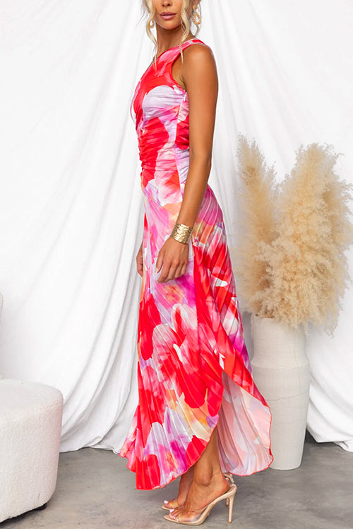 Ximena Robe Asymétrique Femme – Robe d'Été Plissée avec Imprimé Fleuri & Couleurs Joyeuses