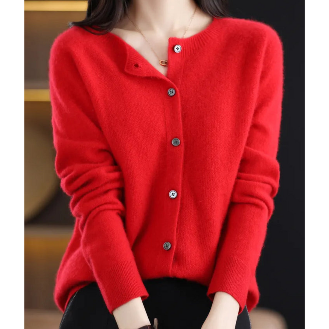 Mercy Cardigan Femme – Gilet Élégant en Laine Mérinos & Cachemire Doux à Col Rond