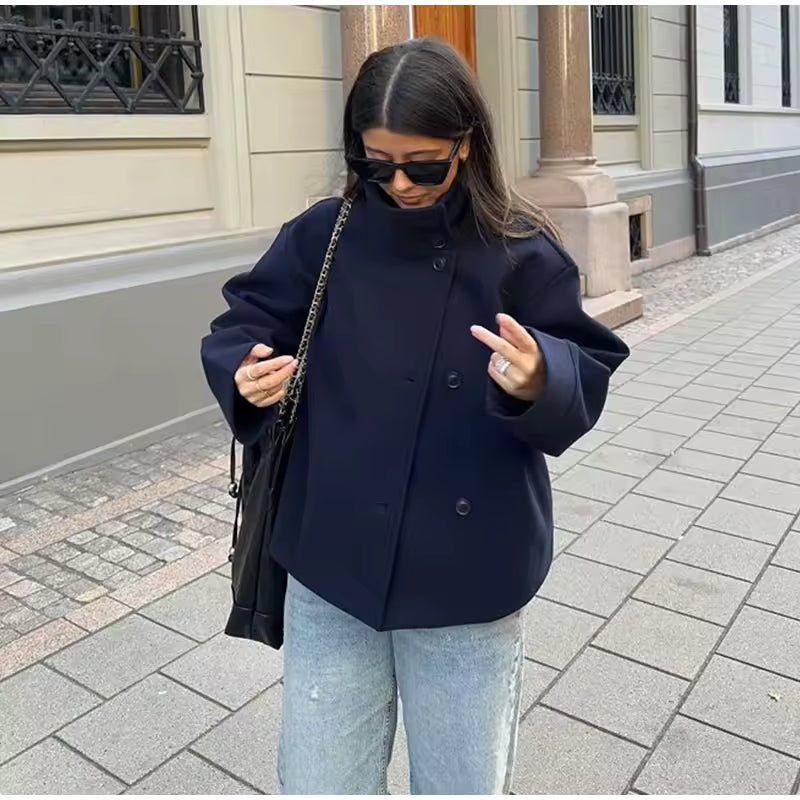 Elise Manteau Court Femme – Élégant, Confortable et Polyvalent à Double Boutonnage