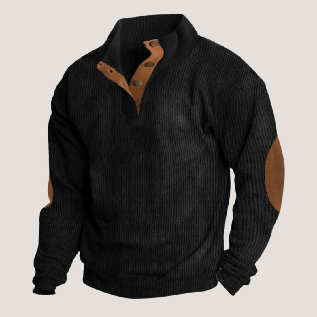 Tristan Pull Homme – Sweat Décontracté en Tissu Doux avec Coudières en Daim & Col Montant