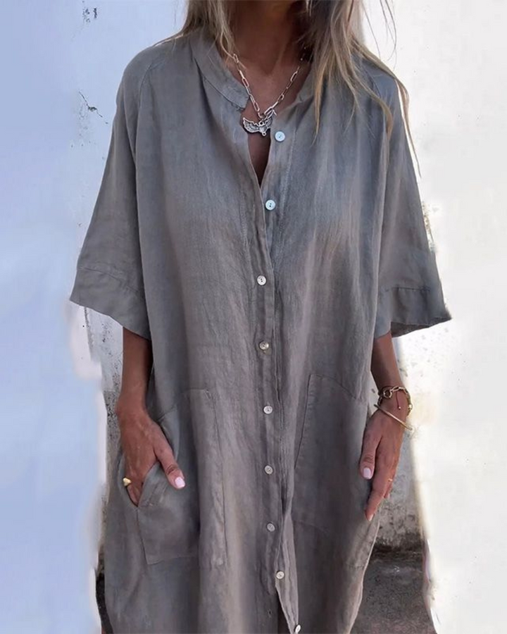 Robe Longue Femme Meiva – Robe Chemise Aérienne en Coton-Lin avec Boutonnage & Ourlet Long