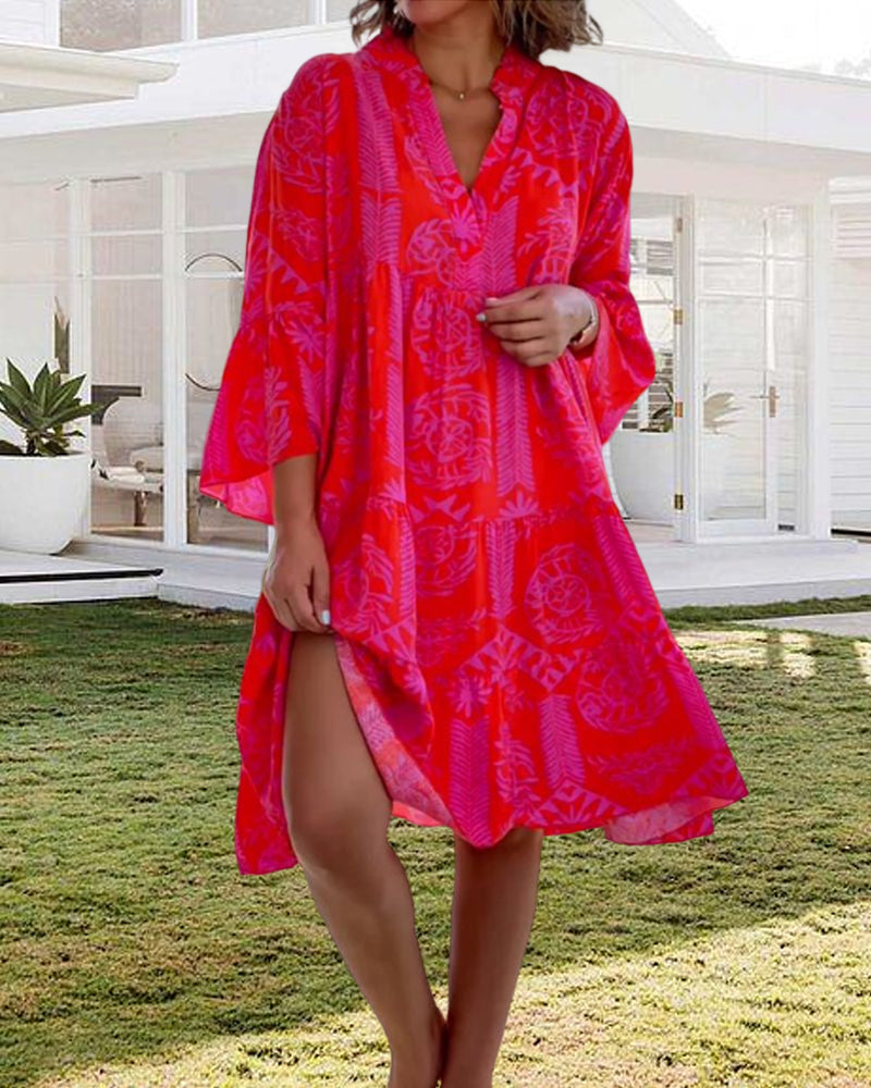 Robe Boutique Femme Willow – Manches 3/4, Imprimé Géométrique & Coupe Confortable