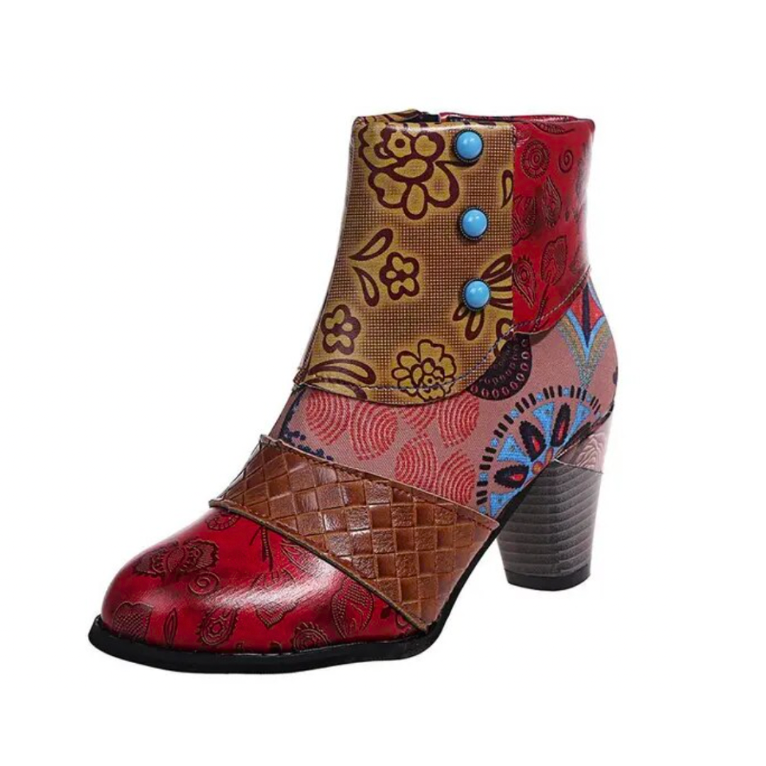 Botas de lluvia para mujeres Lauren - botas retro impermeables con tacón alto y patrón étnico para otoño