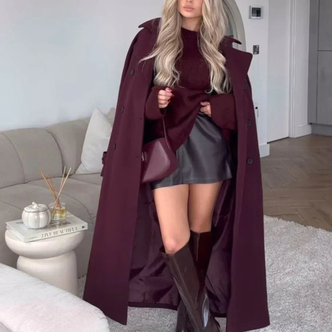 Victoria Palton Oversize pentru Femei – Palton din Lână Amestecată Burgundy Croială Elegantă