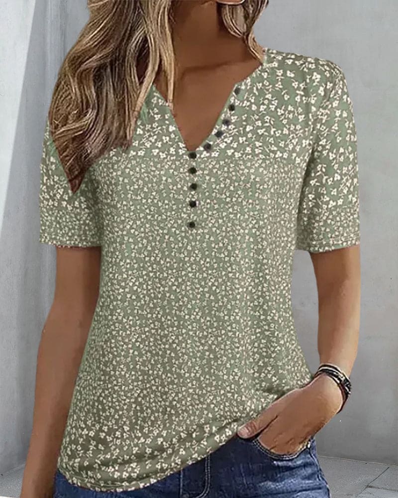 Top d’Été Femme Naomi – T-Shirt à Imprimé Fleuri avec Manches Courtes & Coupe Stretch Confortable