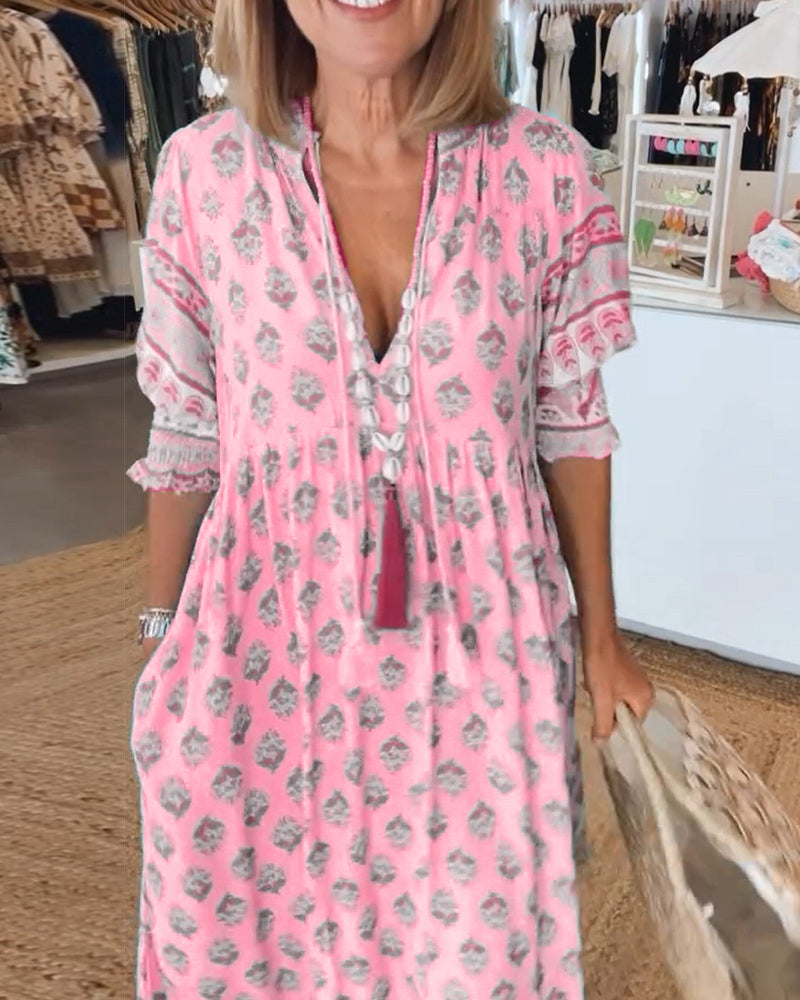 Robe Femme Tallulah – Robe Imprimée à Col en V avec Manches Mi-Longues & Coupe Confortable