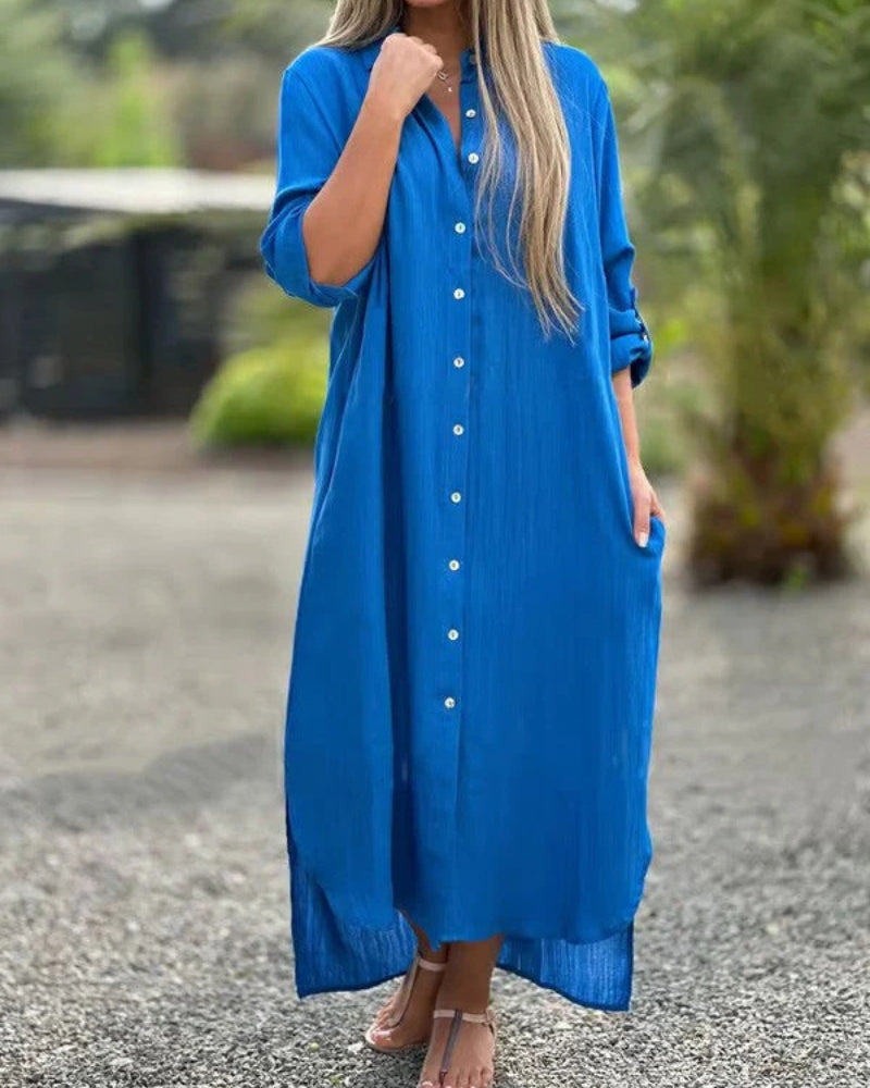 Bianca Robe Chemise Femme – Coton Italien Doux avec Col Classique & Coupe Décontractée