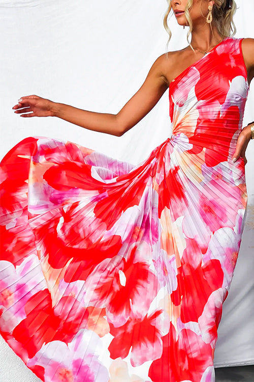 Ximena Robe Asymétrique Femme – Robe d'Été Plissée avec Imprimé Fleuri & Couleurs Joyeuses